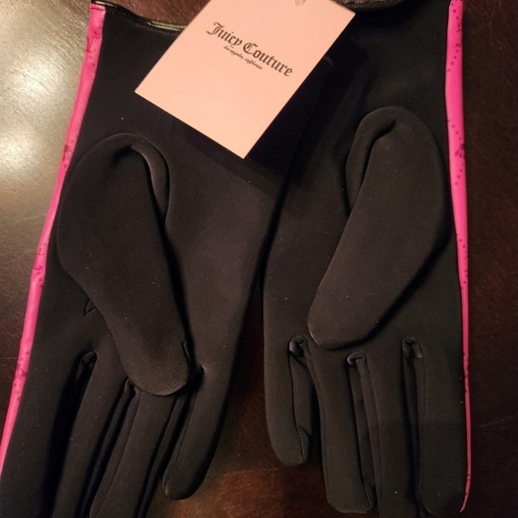 SOLD! Juicy Couture pink and black faux leather gloves rare find unique hand ac - Picture 5 of 8